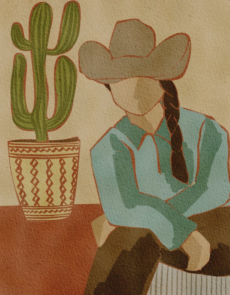 Woestijncowgirl en cactus door Nikita Jariwala