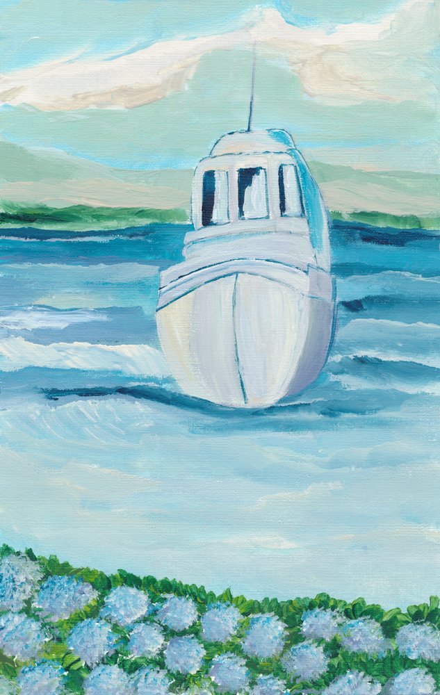 Witte boot, blauwe hortensia’s door Nikita Jariwala