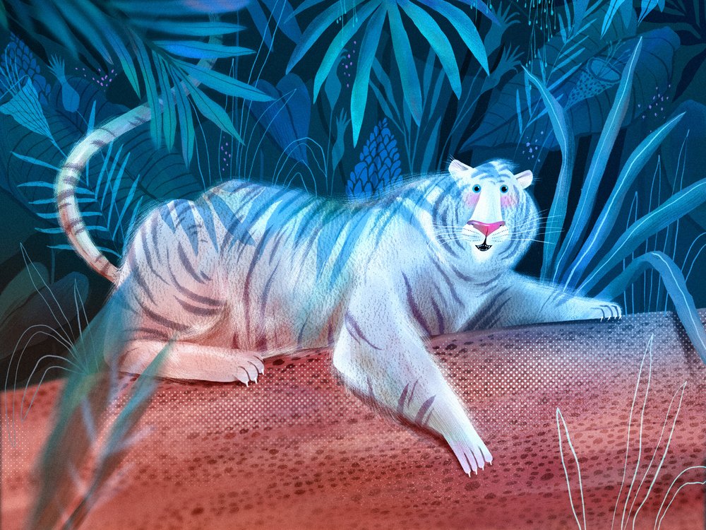 Blauwe Jungle Witte Tijger door Olga Skomorokhova