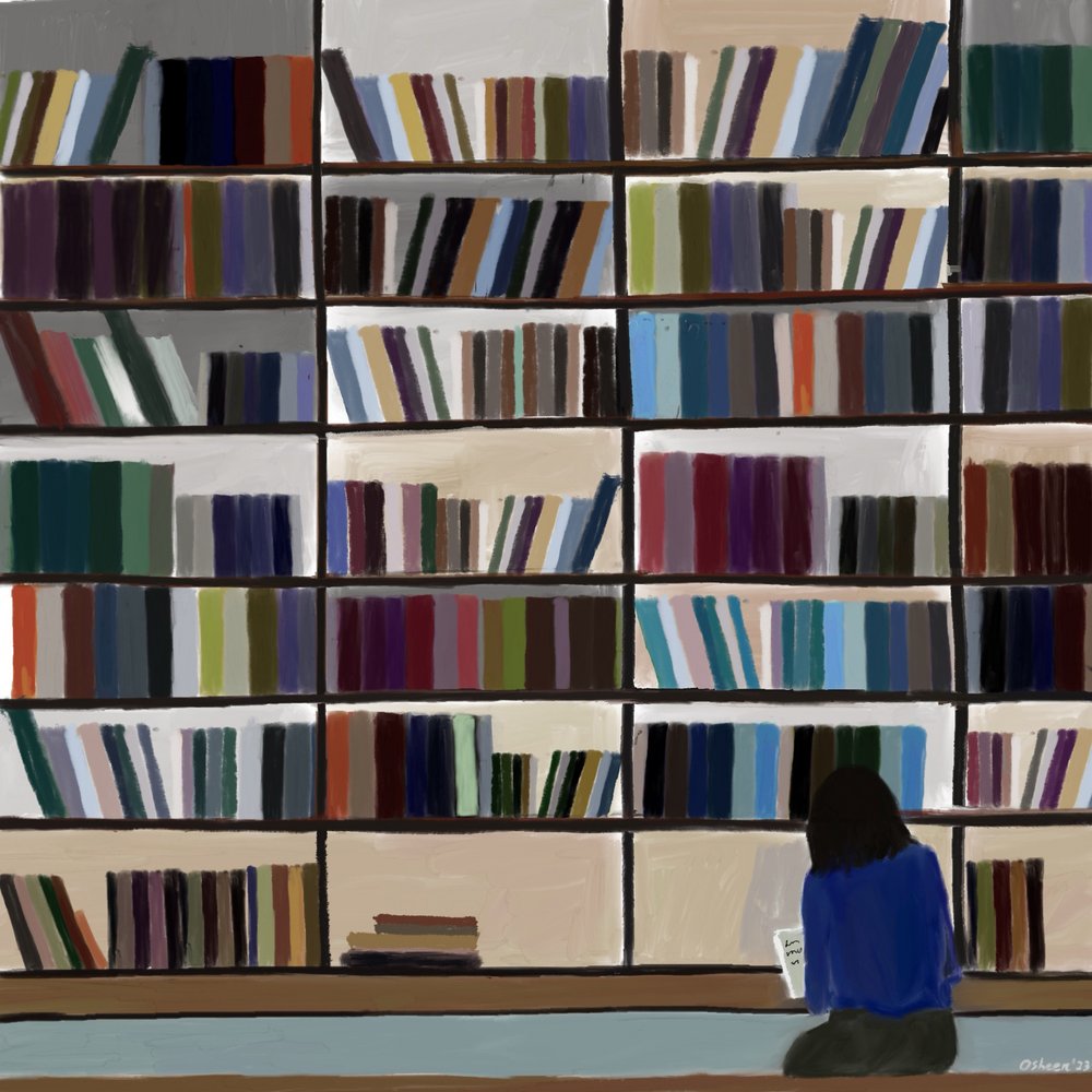 Rustig lezen in de bibliotheek door Osheensgallery