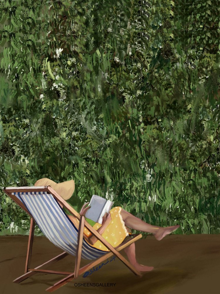 Lezen in de tuin door Osheensgallery