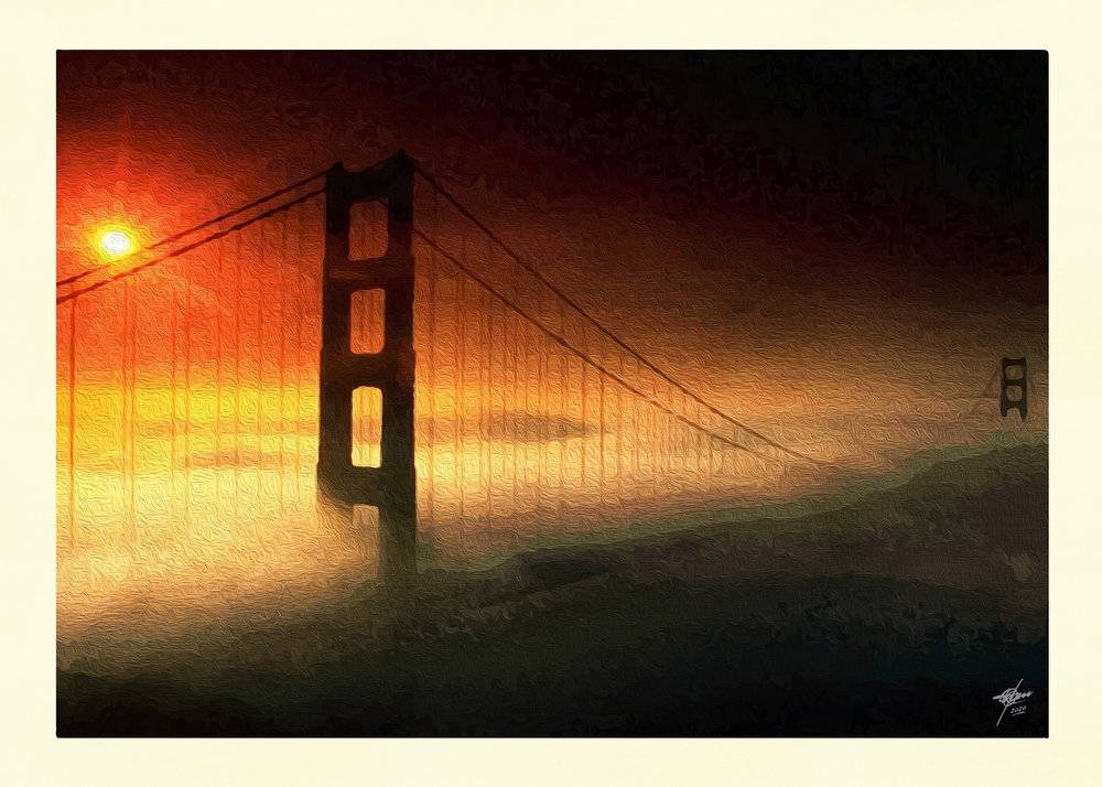 Mist bij zonsondergang bij de Golden Gate door Osvaldo Russo