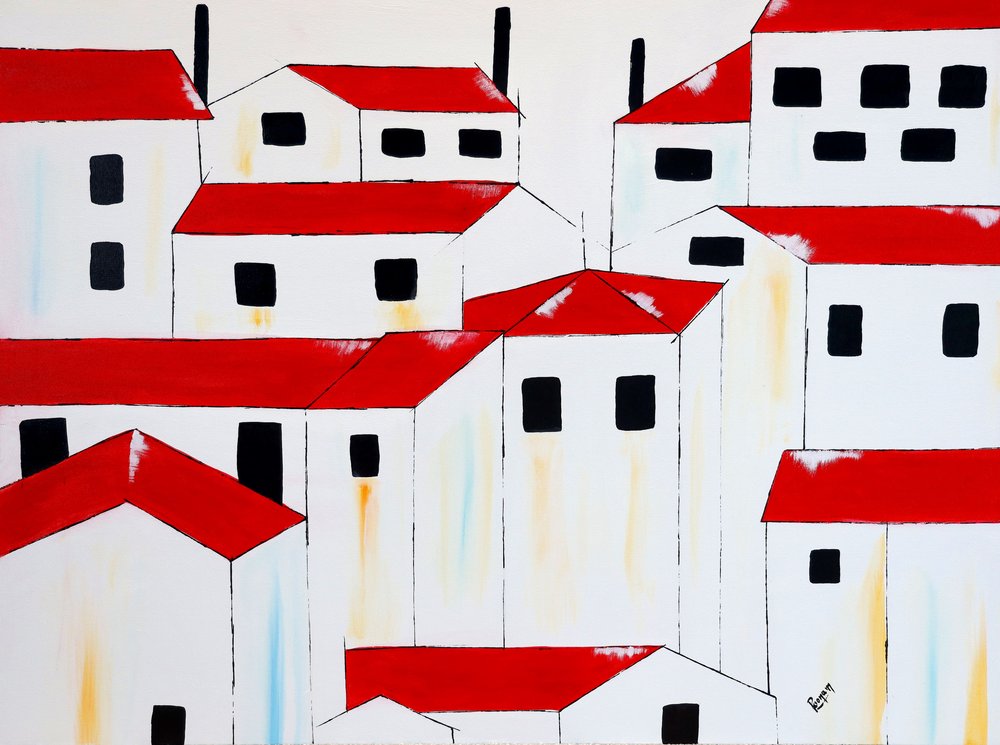 Witte huizen met rode daken door Poonam Choudhary