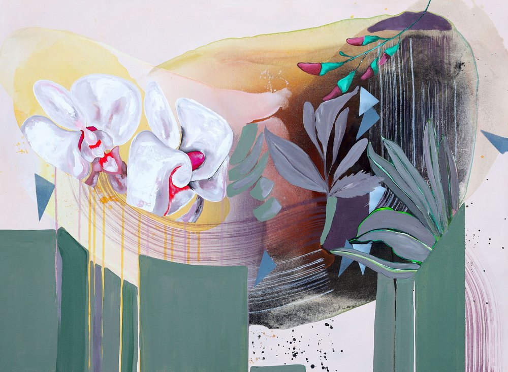 Witte orchidee – abstract door Poonam Choudhary