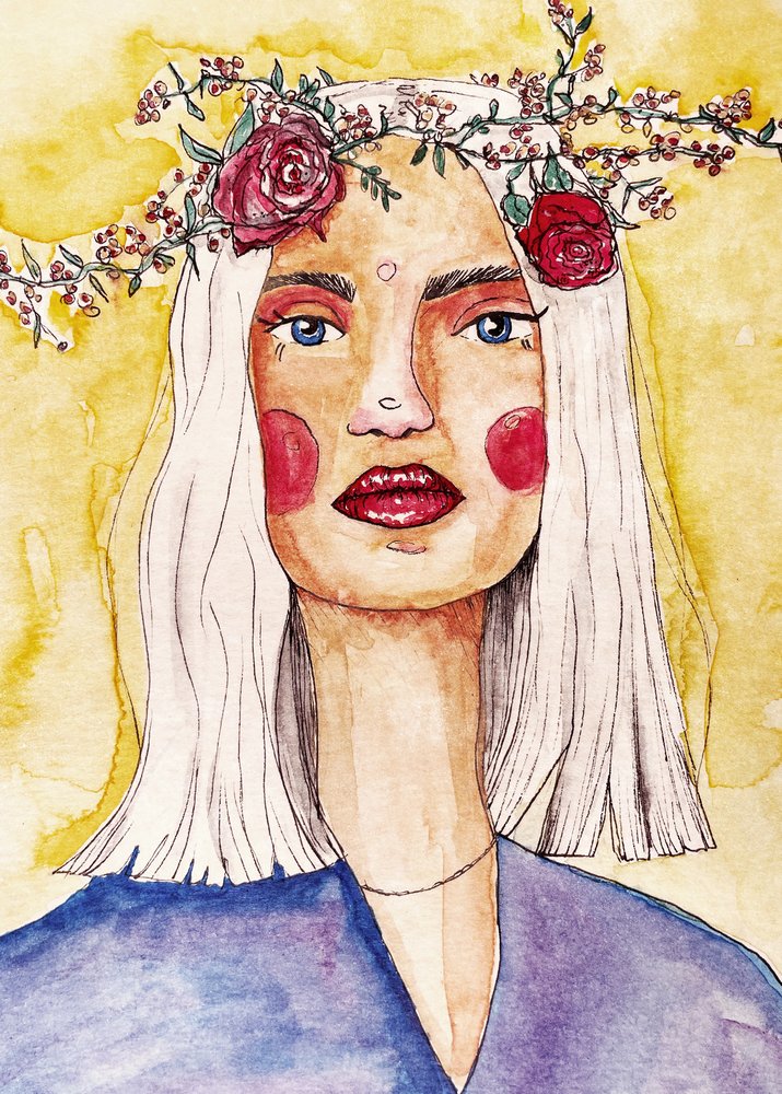Dame met bloemenkrans door Raissa Oltmanns