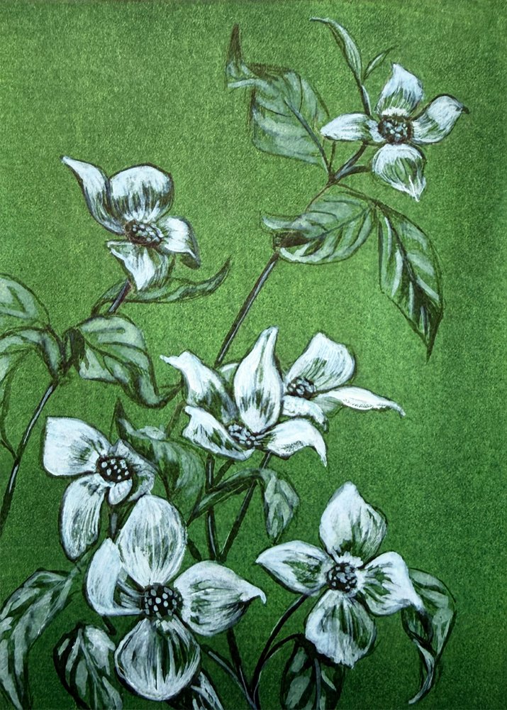 Groene botanische bloesems door Renee Machan Cottagecore Artist