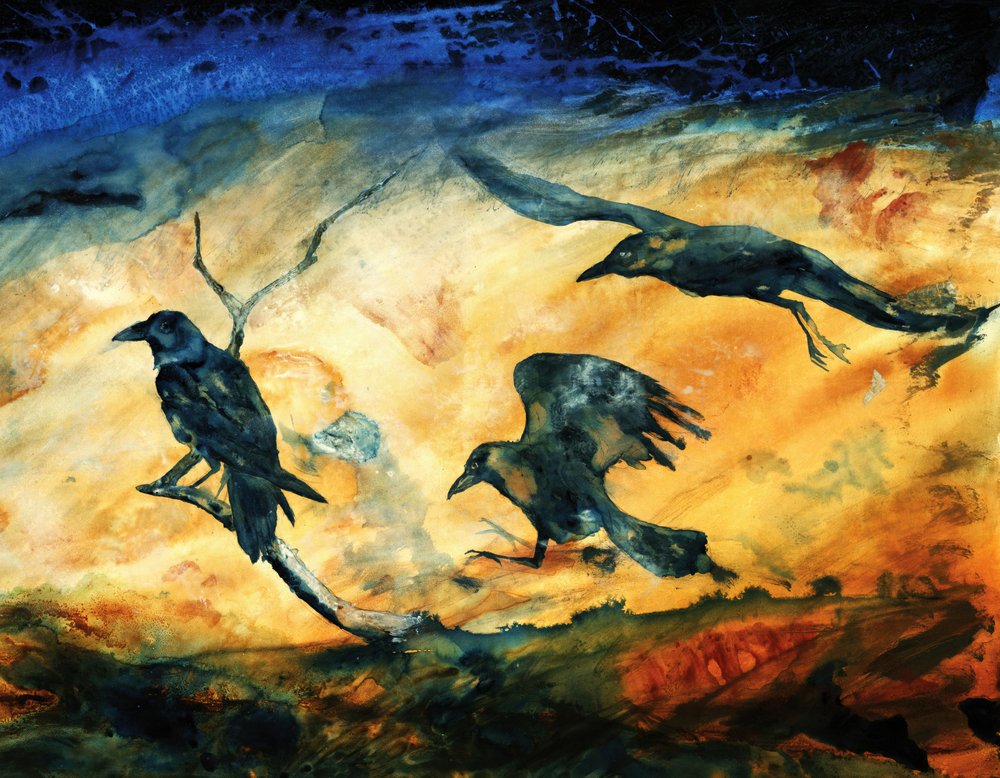 Vliegende raven in de gouden lucht door RodMacIver