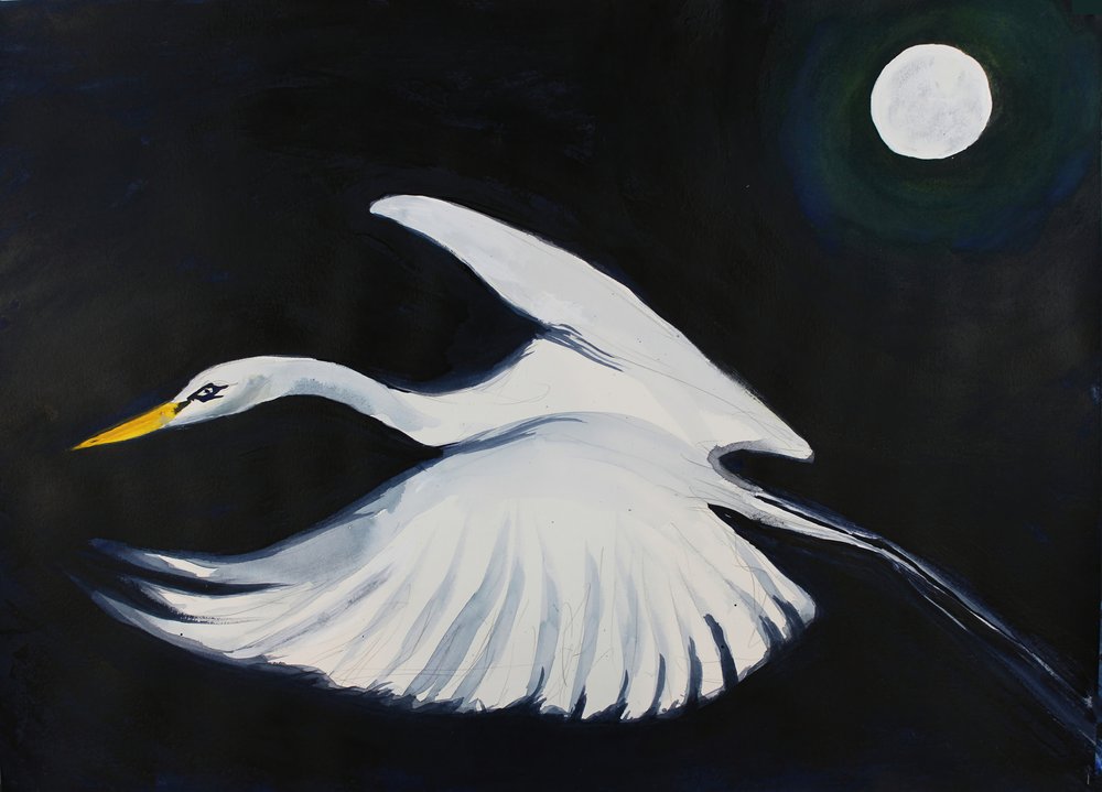 Witte reiger bij maanlicht door RodMacIver