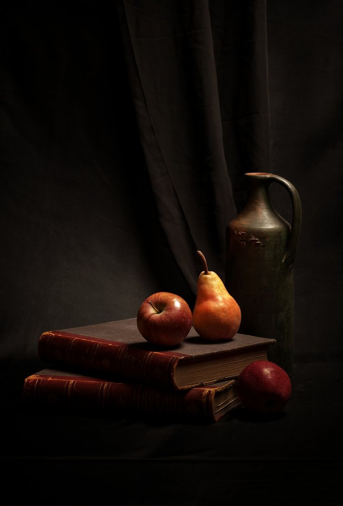 Landelijke boeken en fruit door Rucsandra Silvia Calin