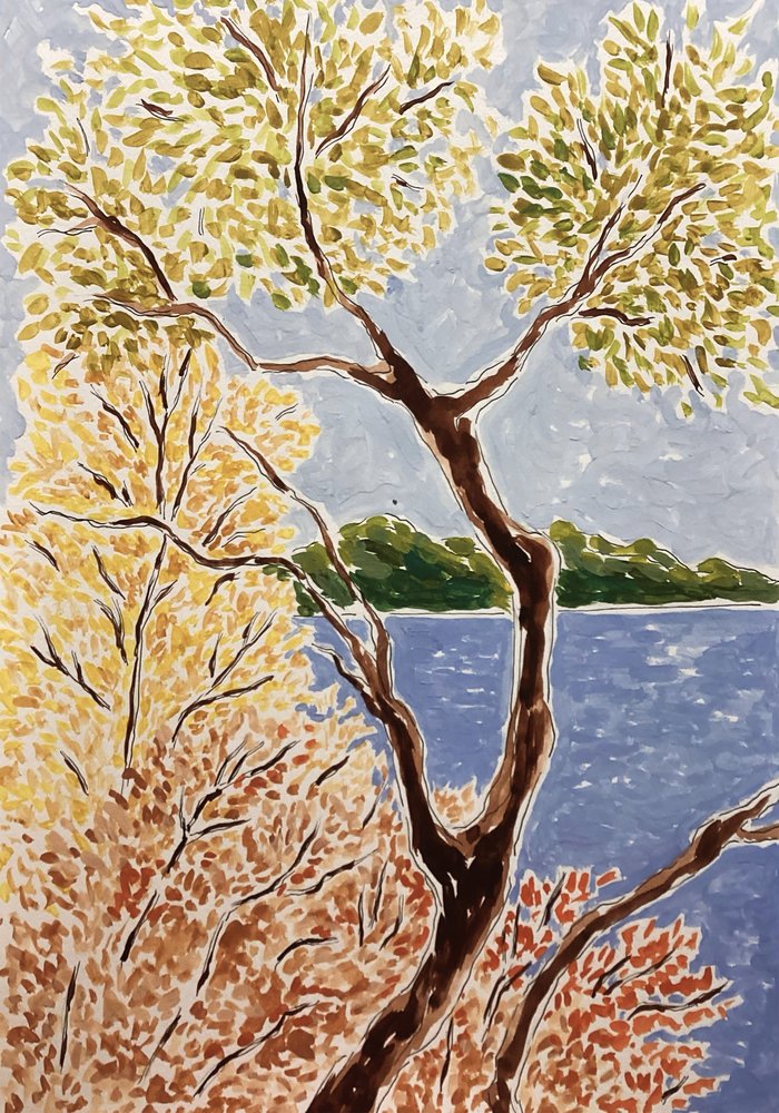 Herfstlandschap aan het meer door Rushati Chowdhury
