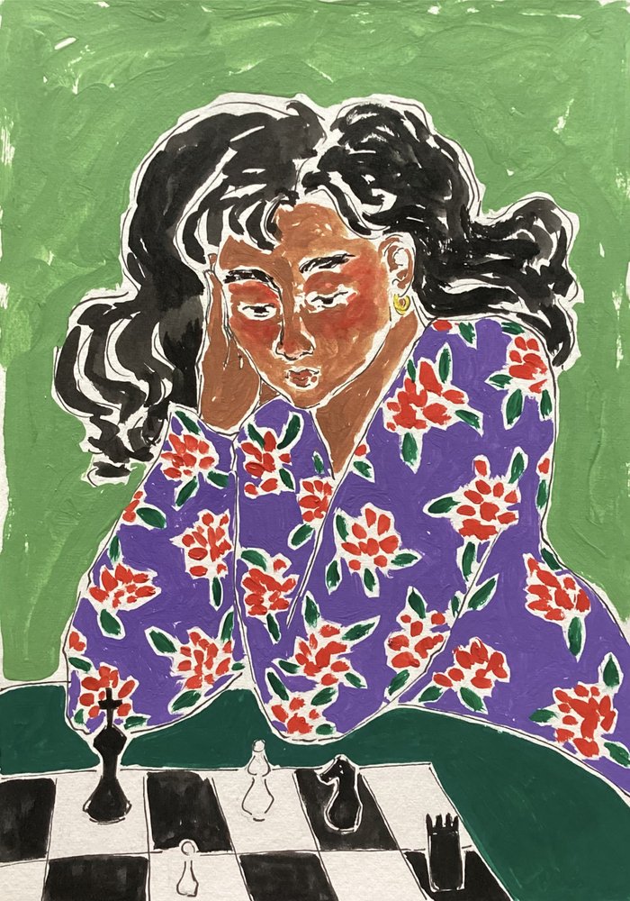 De peinzende schaker door Rushati Chowdhury