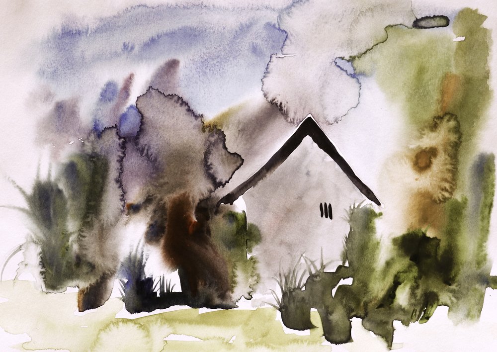 Dromerig huis in aquarelstijl door Santhosh ch