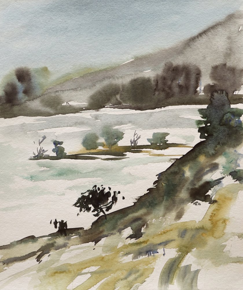 Landschap in gedempte aquarelkleuren door Santhosh ch