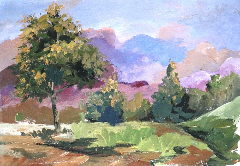 Pastelkleurig wolkenlandschap met boom door Santhosh ch