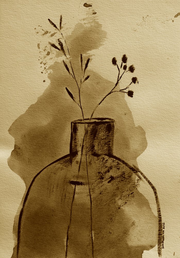 Sepia botanische vaas door Santhosh ch
