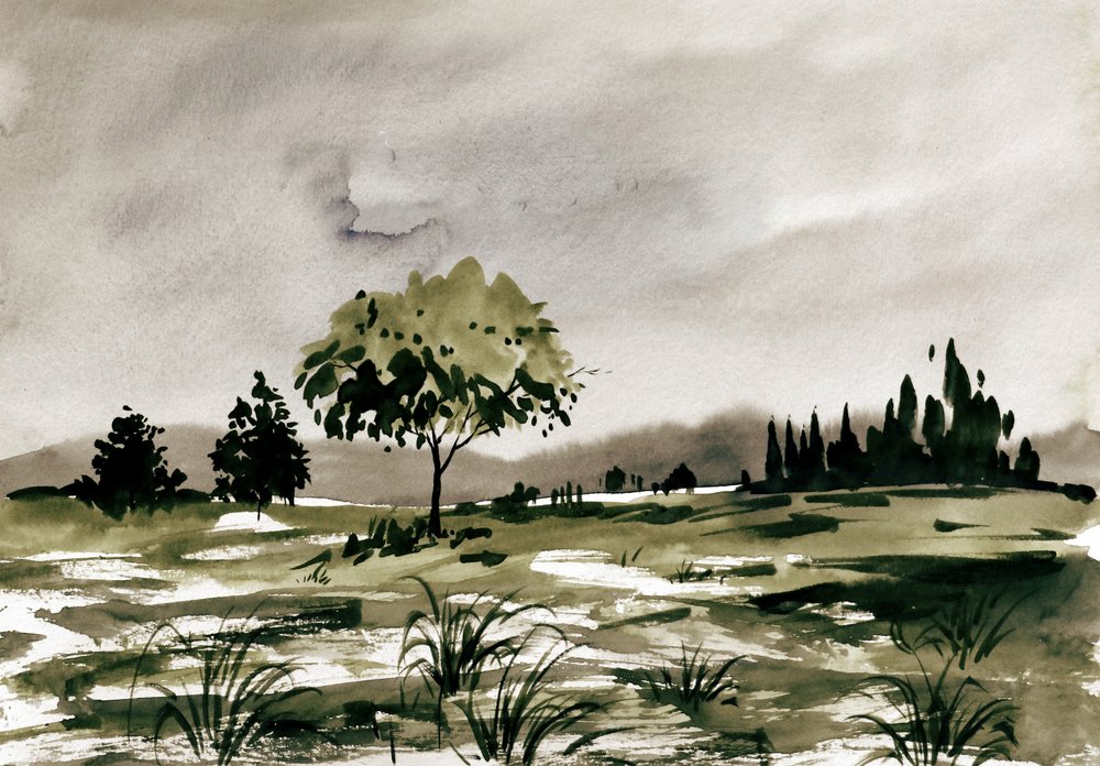Landschap in aquarel door Santhosh ch