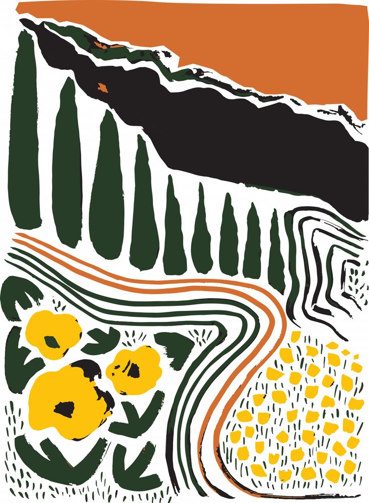 Landschap met Toscaanse cipressen door Sarah Fitzgerald