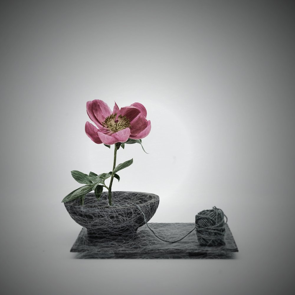 Roze bloesemtafereel met draadmotief door Saskia Dingemans