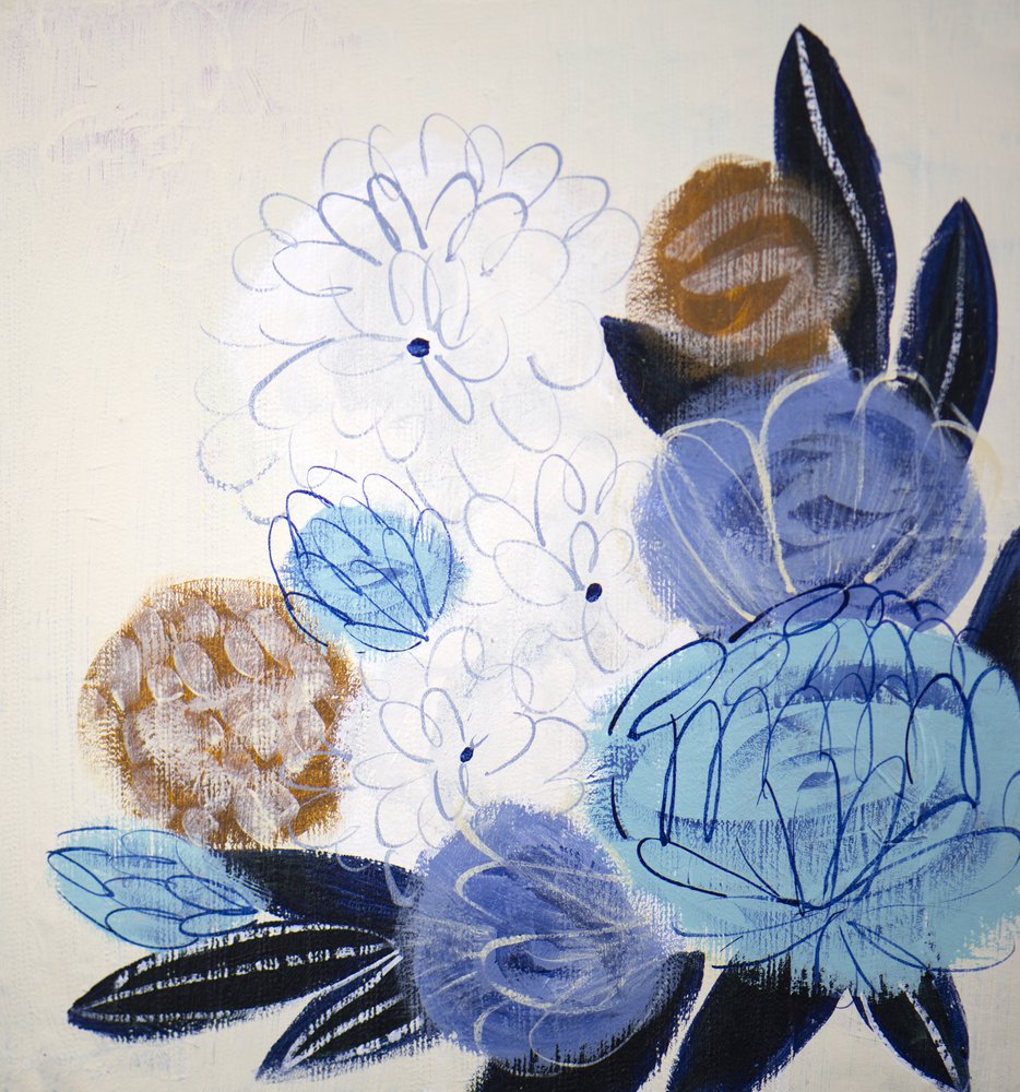 Abstract blauw boeket door Shelley Hampe