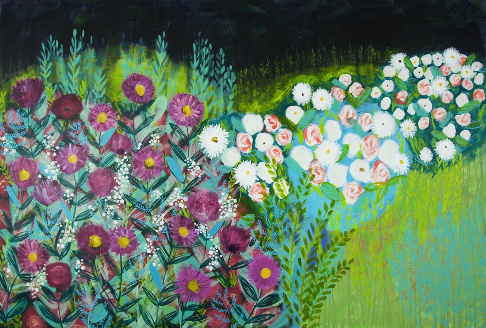 Levendige nachttuin door Shelley Hampe
