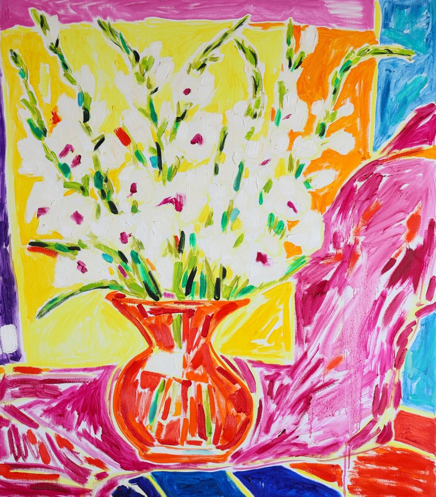 Vaas met levendige gladiolen door Tamara Jare