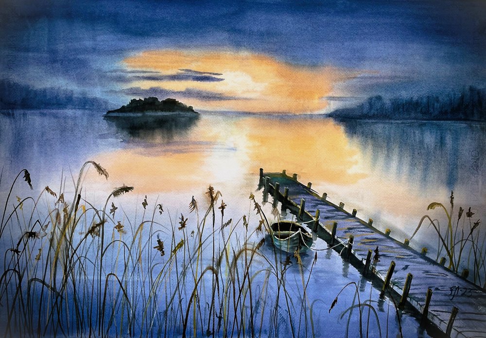 Sunset Lake-pier door Tanya Lundmark
