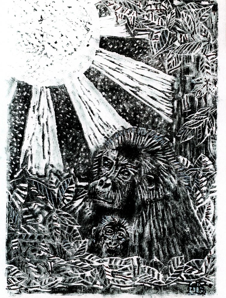 De gorillafamilie in de jungle door Tim Hoinkis
