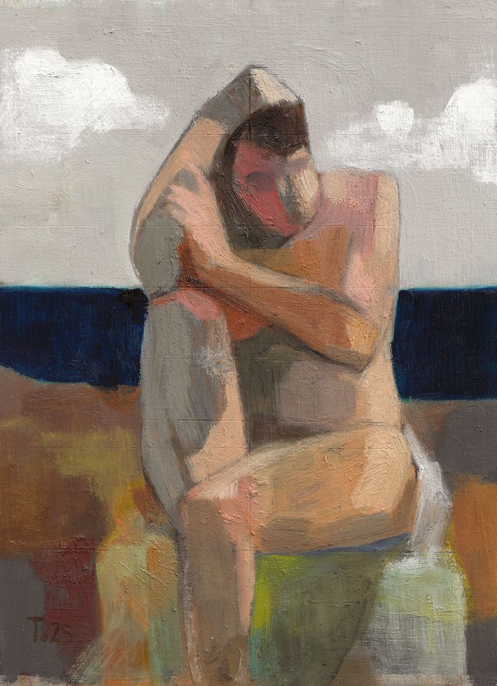 Contemplatieve strandfiguur door Tore Bahnson