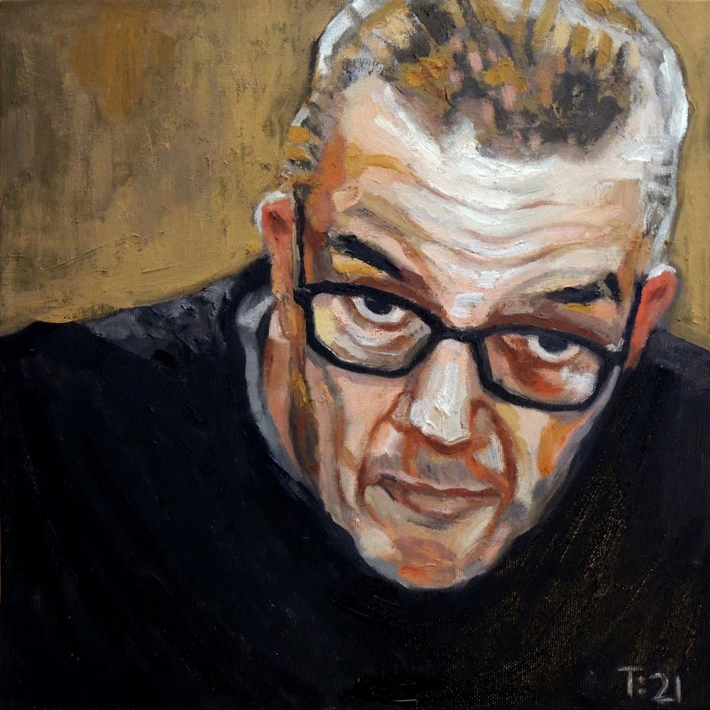Schilderij van een man met een bril door Tore Bahnson