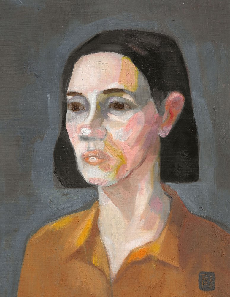 Portretschilderij van een moderne vrouw door Tore Bahnson