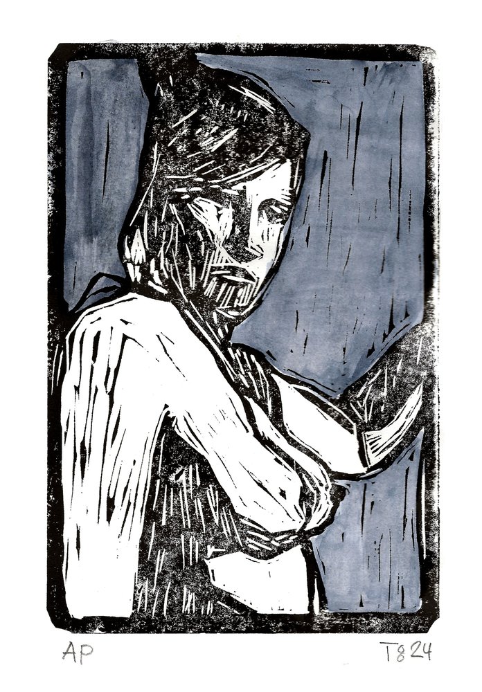 Portret van een peinzende vrouw door Tore Bahnson
