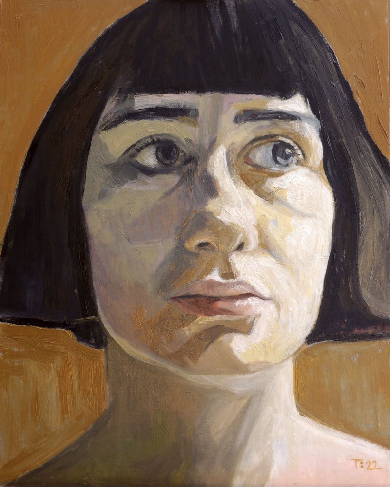 Portret van een peinzende vrouw door Tore Bahnson