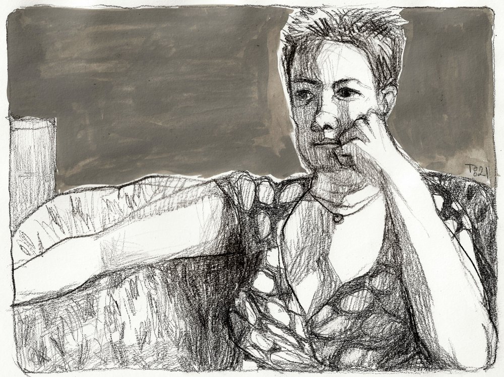 Portret van een peinzende vrouw door Tore Bahnson