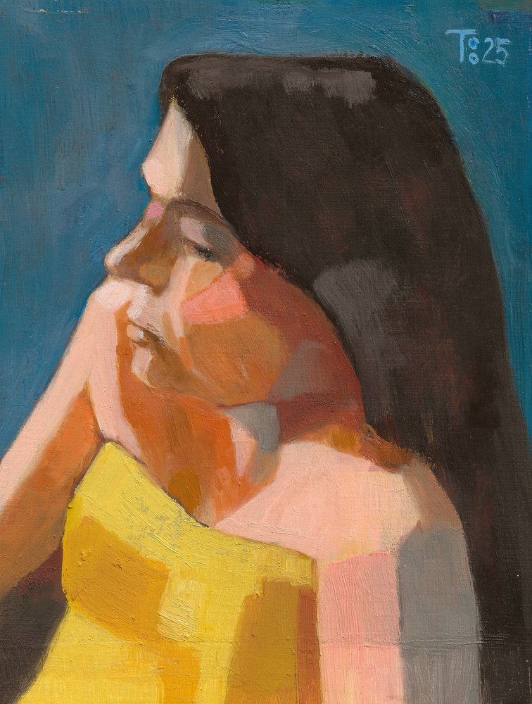 Profiel van een peinzende vrouw door Tore Bahnson