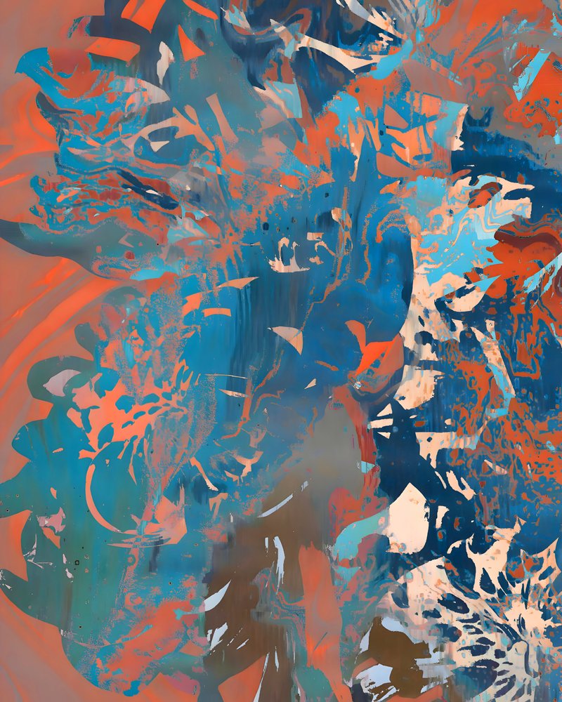 Oranje-blauw, vloeiend, abstract door Uma Gokhale
