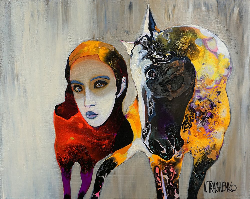 Abstracte vrouw met paard door Victor Tkachenko