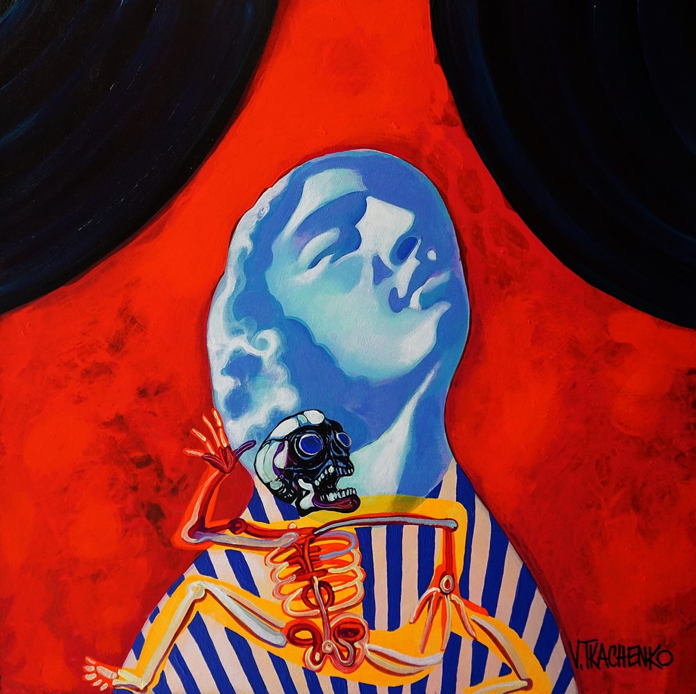 Surrealistisch blauw schedel door Victor Tkachenko