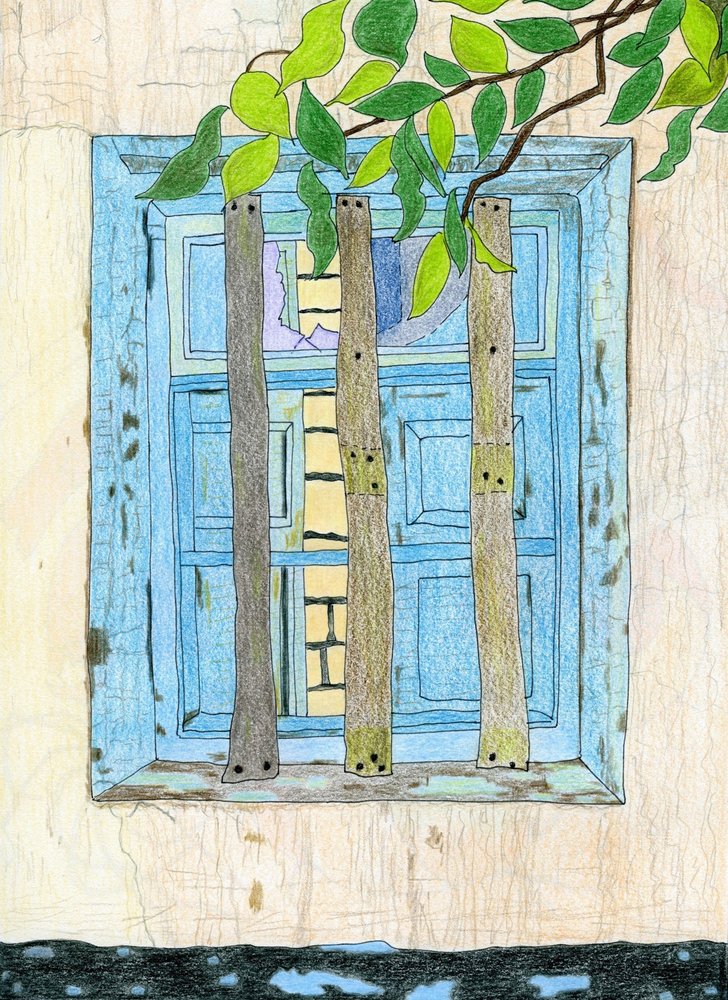 Rustiek blauw raam door Viktoriia Saunina