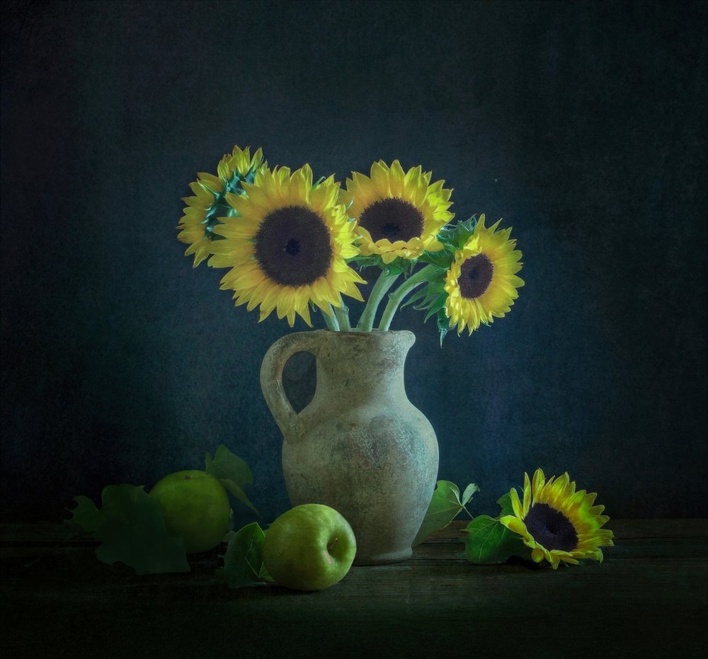 Zonnebloemen Groene appels door Yinan F.