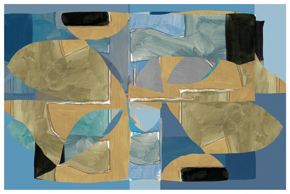 Blauw-bruine abstracte collage door cartissi