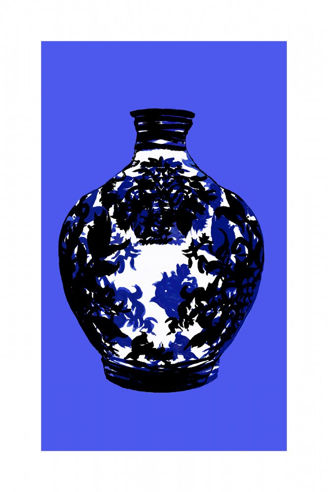 Elegante blauwe bloemenvaas door cartissi