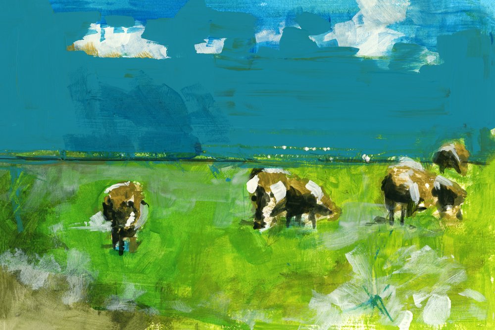 Landschap met grazende koeien door cartissi