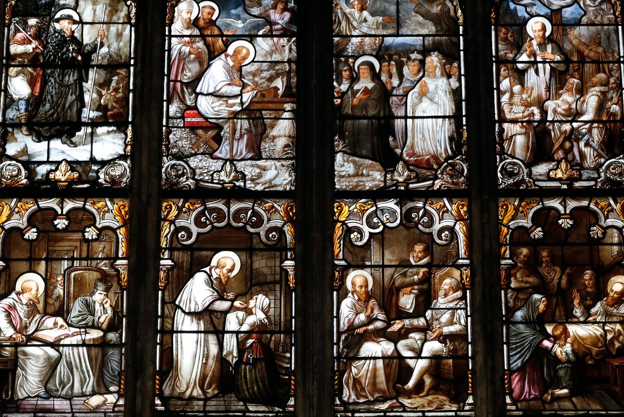 Saint Nizier kerk, Glas-in-loodraam, St. Franciscus van Sales door Claudius Lavergne (1815-1887), Lyon, Frankrijk door Unknown