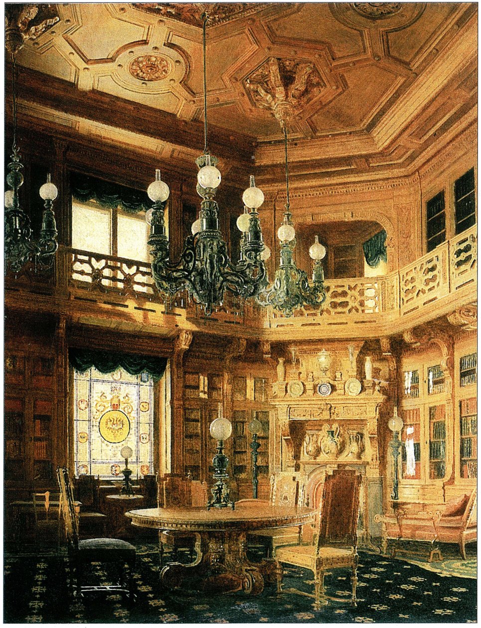 Bibliotheek van het Anitsjkovpaleis. Schilderij uit 1869 door Бобров А.А.