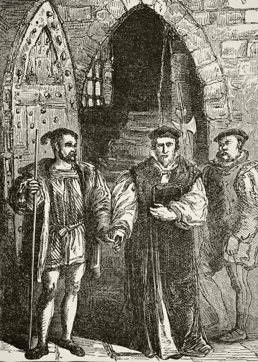 Kardinaal John Fisher verlaat de Bell Tower op weg naar zijn executie, uit 