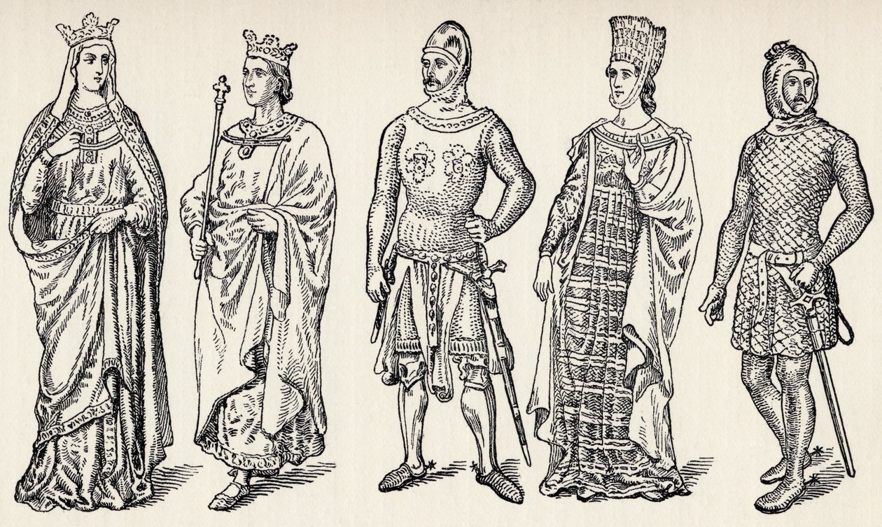 Kostuums van de dertiende-eeuwse Spaanse koningen en edelen, Spanje, uit 