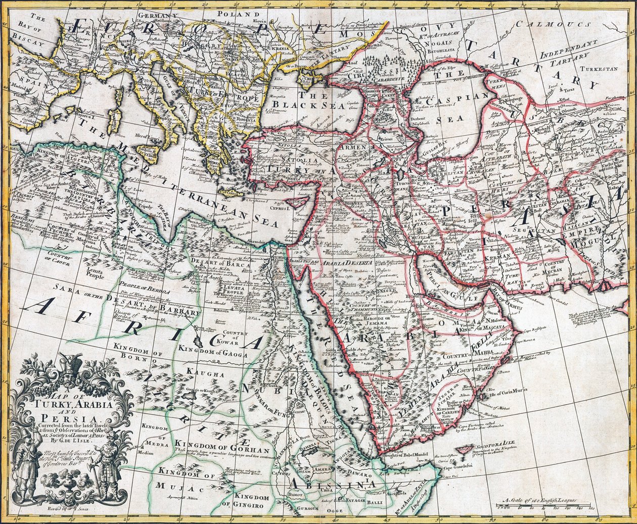 Kaart van Turkije, Arabië en Perzië, naar Guillaume de L