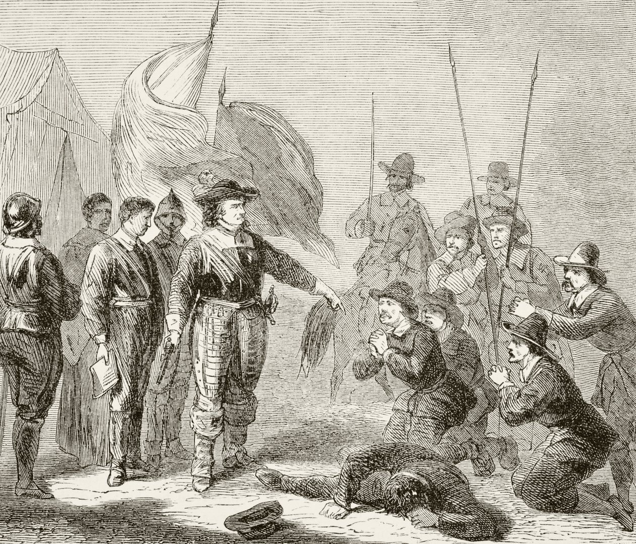 Oliver Cromwell onderdrukt een Leveller muiterij in het leger, 1649, uit 