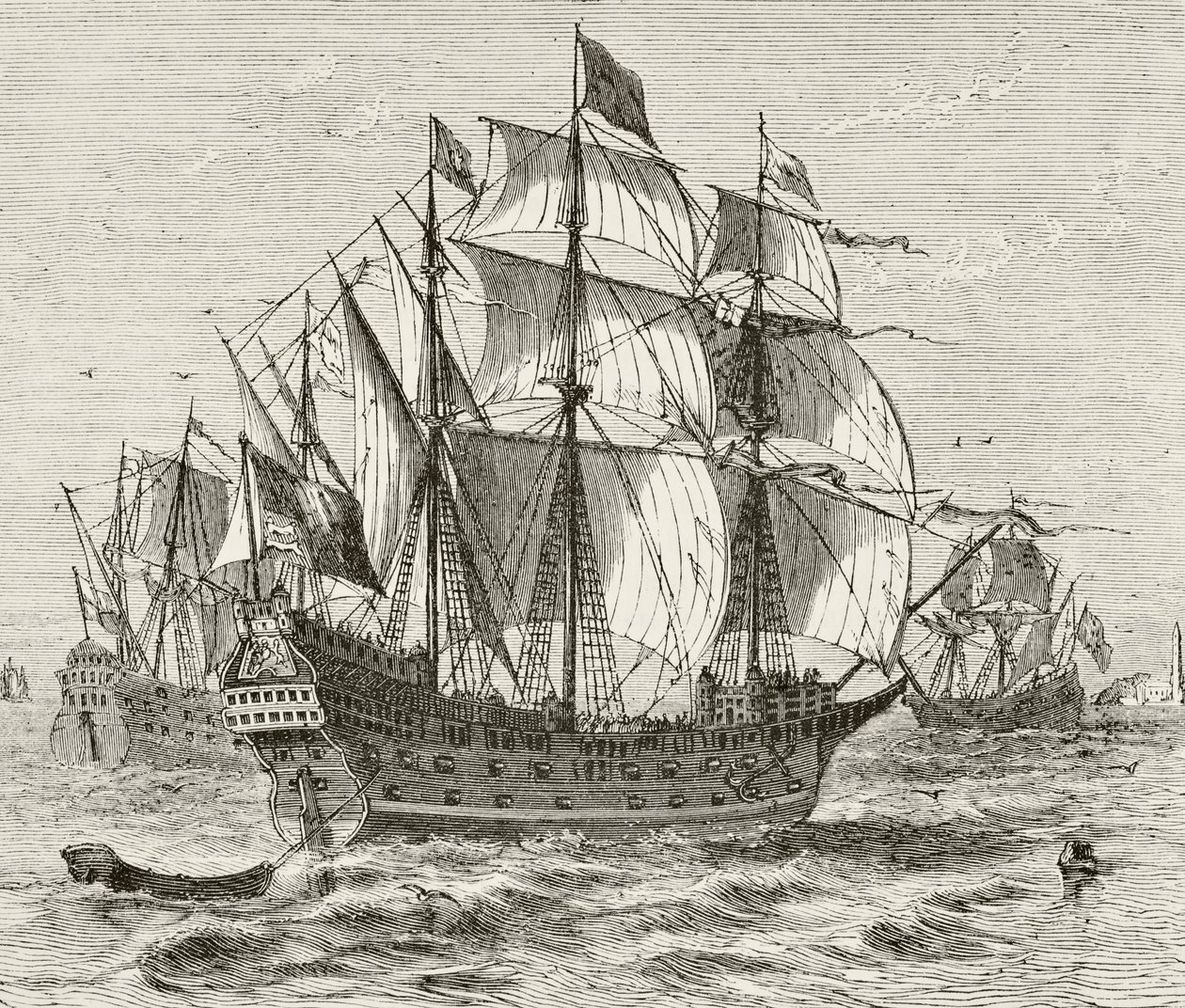 Het Engelse oorlogsschip Harry Grace A Dieu, gebouwd in 1513, uit 