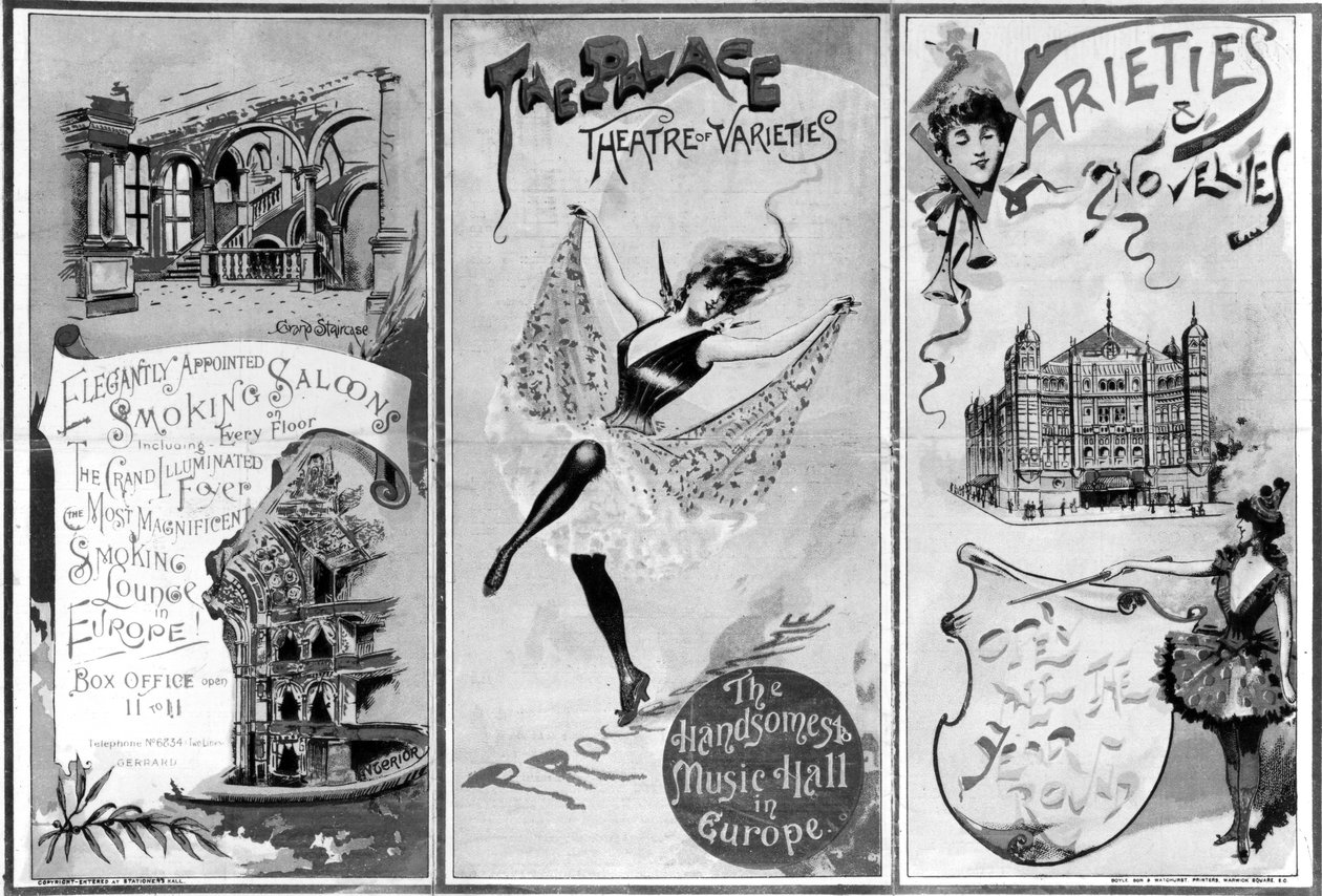 Het Palace Theatre of Varieties, ca. 1893 door English School